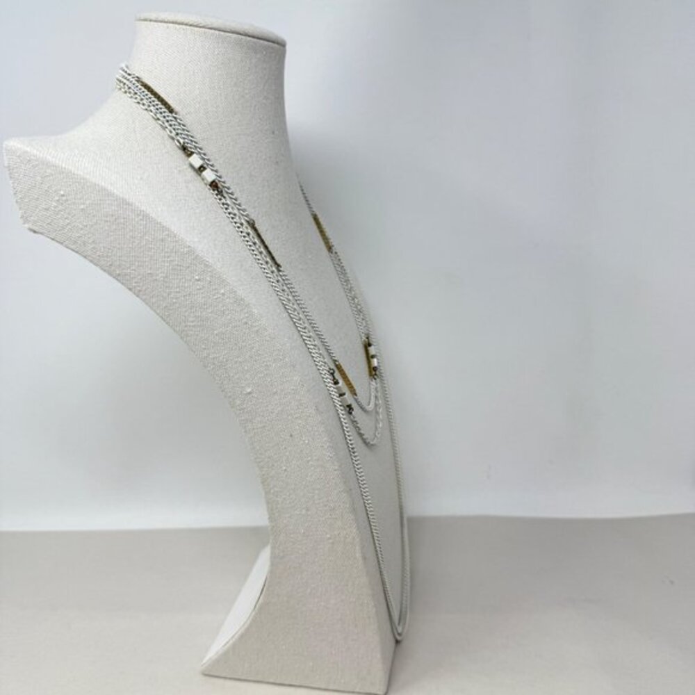 Vintage Chain Set of 3 Necklaces Korea White Gold-Tone Long‎ Length Minimal - Picture 3 of 9